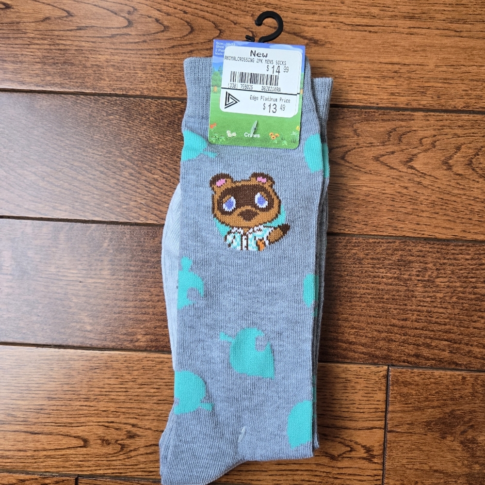 NWT Nintendo Animal Crossing New Horizons 2 Pack Crew Socks in Men's Size 10-13